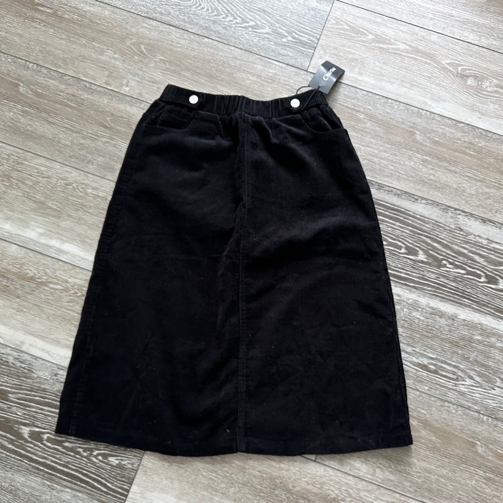 NWT Chartou Collection Sz 8 Black Corduroy Skirt Pull On Waist Cute!